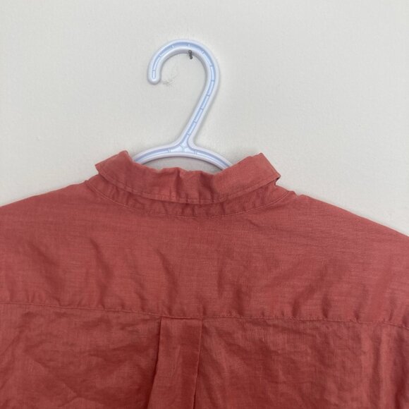 Uniqlo Women’s Linen Shirt Button Up Salmon Dark Pink Red Size L - Picture 5 of 5